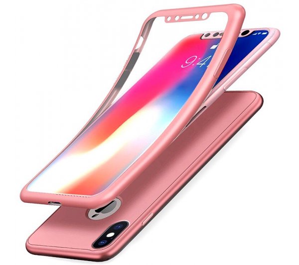 360° kryt Mate silikónový iPhone X, XS - ružový